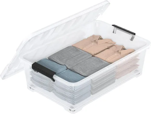 Vista 6 de 4 paquetes de contenedores de plástico transparente de 20 L para debajo de la cama con tapas y ruedas, bolsas de almacenamiento de plástico