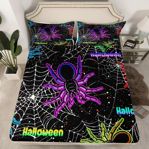 Vista 50 de Erosebridal Divertida sábana bajera ajustable de Halloween para niños, lindo juego de ropa de cama de calabaza fantasma, decoración de Halloween