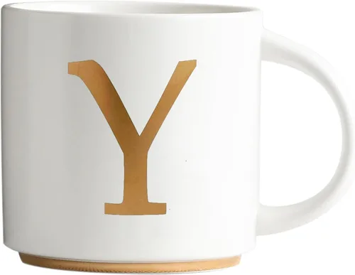 Vista 13 de COLLECTIVE HOME - Tazas de cerámica con monograma, tazas de café con inicial dorada de 15 onzas, elegantes tazas de té del alfabeto, elegante taza p
