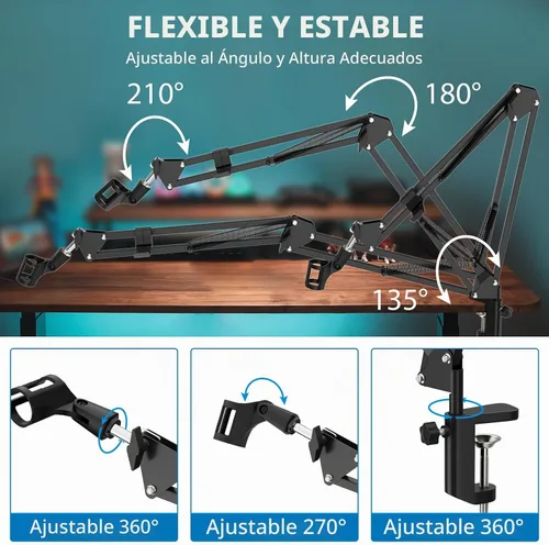 Vista 2 de K KASONIC Soporte para micrófono, soporte de escritorio ajustable para micrófono para brazo articulado de micrófono HyperX para radiodifusión