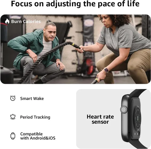 Vista 4 de Reloj inteligente para hombres y mujeres, responder/hacer llamadas, reloj inteligente de 1.85 pulgadas, reloj de fitness con monitor de sueño