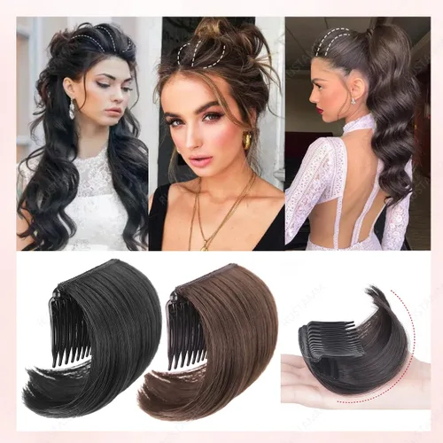 Vista 3 de 2 piezas de moño para el cabello, clip invisible para el cabello falso, peine esponjoso, extensiones de cabello, herramienta de inserción de peinado