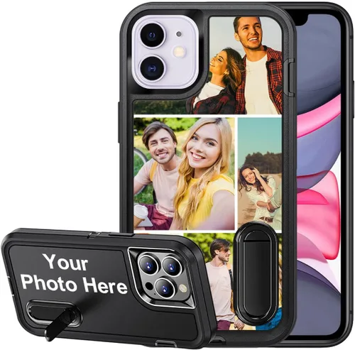 Vista 22 de Funda personalizada para iPhone 11, funda con soporte integrado y soporte, protección resistente a los arañazos, funda de fotos personalizada, haz