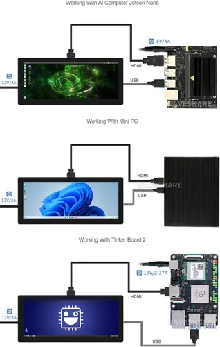 Vista 5 de Waveshare Pantalla táctil capacitiva de 12.3 pulgadas compatible con Raspberry Pi 5/4B/3B+/3B/2B/B+/A+/A+/Zero/Zero W/WH/Zero 2W Series Boards 600