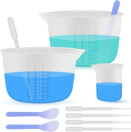 Vista 10 de Juego de tazas medidoras de mezcla de resina de silicona de 1L para suministros de resina, marcas fáciles de leer, taza grande de 1000ml/32oz, tazas