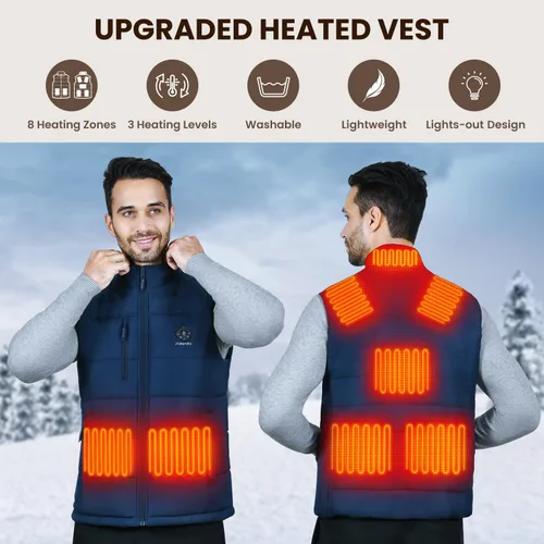 Vista 2 de FUNPRO Chaleco térmico para hombres y mujeres, chaquetas térmicas ligeras, diseño de luces fuera (paquete de baterías no incluidas)