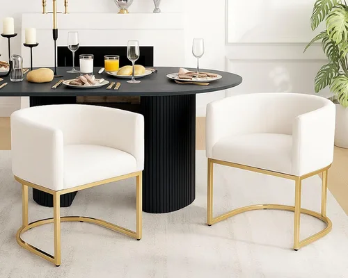 Vista 12 de HNY Silla de comedor moderna de mediados de siglo tapizada en forma de barril, negra, con brazos, silla de cocina y comedor de cuero, silla auxiliar