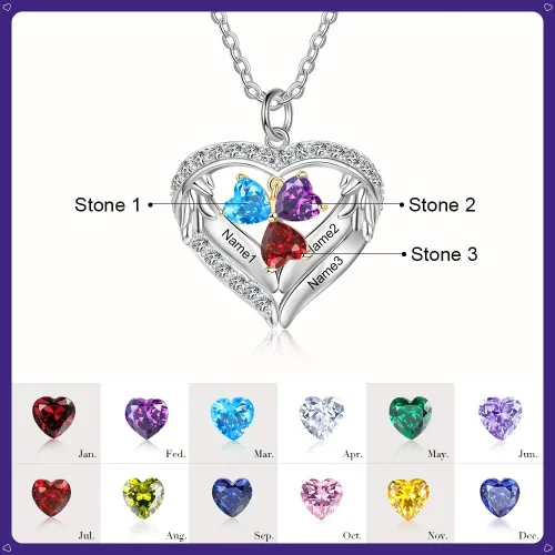 Vista 2 de lorajewel Collar personalizado con piedras natales simuladas en forma de corazón de familia grabado con nombres colgantes para abuela mamá esposa
