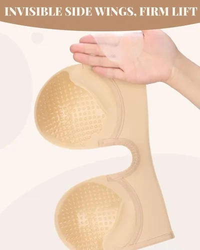 Vista 4 de Brasier adhesivo con efecto de realce de inmersión, brasier adhesivo invisible, sin tirantes en V profundo, brasier reutilizable para vestido