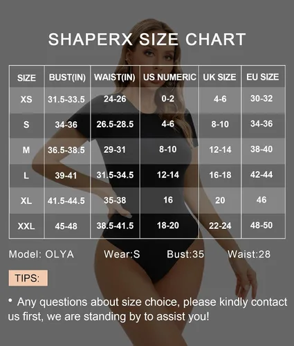 Vista 3 de SHAPERX Body tipo body Hugging para mujer, suave cuello redondo, traje de tanga