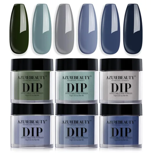 Vista 14 de AZUREBEAUTY - Juego de uñas en polvo para inmersión, rojo navideño, borgoña, rosa, baya, brillo, blanco, plata, purpurina, 6 colores, kit