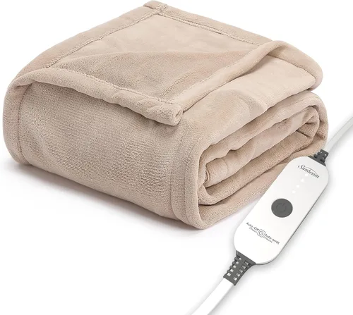 Vista 14 de Manta eléctrica térmica Sunbeam Royal Luxe de microfelpa, 4 ajustes de calor, apagado automático de 4 horas, calentamiento rápido, cálida y Cabernet