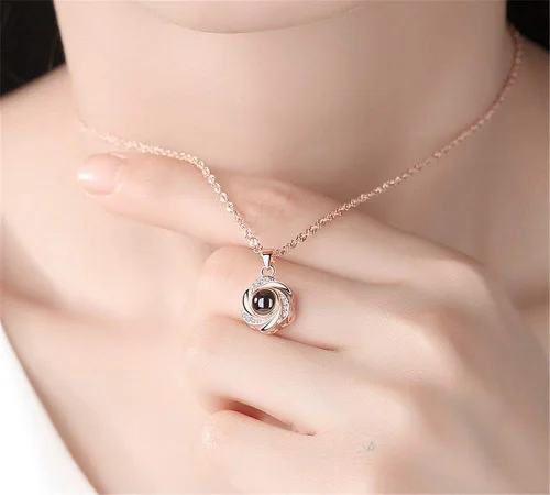 Vista 5 de a266XDKSJK Collar con foto personalizado con texto en inglés "I Love You" en 100 idiomas, personaliza el nombre de tu amante en el collar