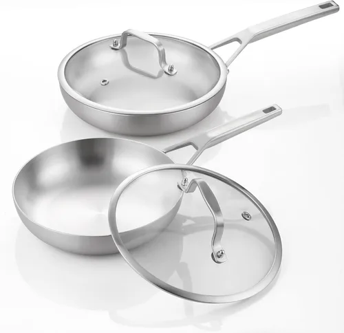 Vista 9 de Yeksum Sartén de acero inoxidable de triple capa completamente adherida de 8 pulgadas, sartenes para tortilla, sartén para huevos, sartén de chef