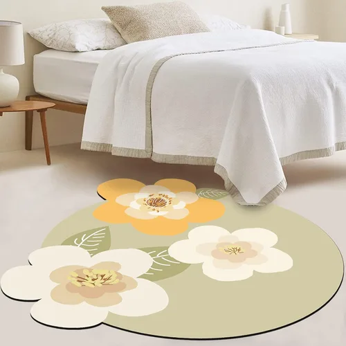 Vista 4 de ABREEZE Esterilla de meditación de flores grandes irregulares antideslizante redonda Pilates Yoga Mat de goma natural con superficie de gamuza
