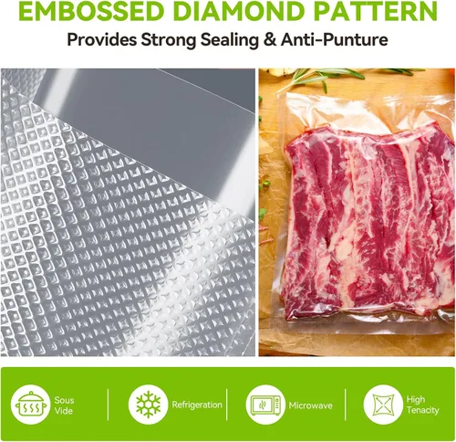 Vista 4 de HytusCooking - Rollos de bolsas selladoras al vacío de alimentos de 8 x 150 pies con dispensador de cortador para almacenamiento de alimentos