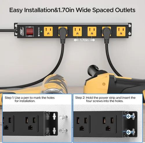 Vista 4 de CRST Paquete de 2 Protectores contra Sobretensiones de 6 Tomas 2100J con Interruptor, Regleta de Alimentación Resistente Montable de 15A/1875W