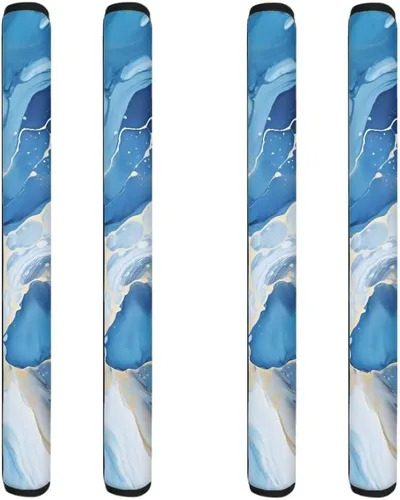 Vista 36 de Coldinair Fundas protectoras antideslizantes para manijas de puerta de refrigerador con estampado de mármol aguamarina, asas de decoración
