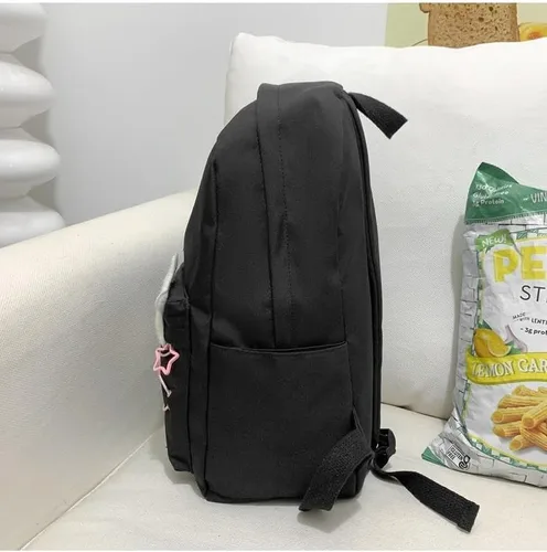 Vista 7 de Linda mochila Y2K de uso diario, estilo kawaii estético, Harajuku, duradera, bolsa de hombro, mochila de viaje para senderismo, Negro -, Mochilas