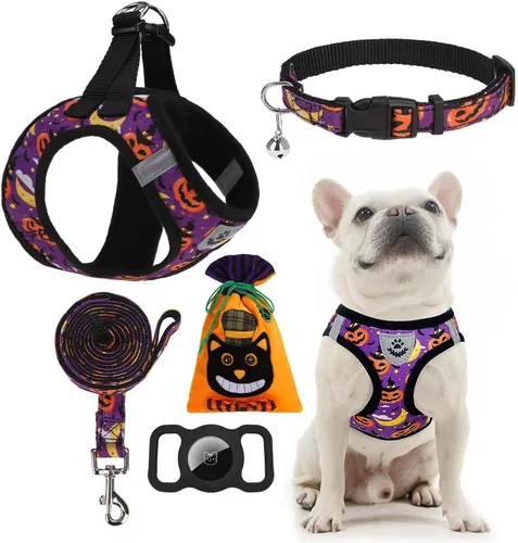 Vista 14 de Arnés para cachorros de otoño de Acción de Gracias - Collar y correa para perro - Arnés de chaleco para perros pequeños de malla suave acolchada
