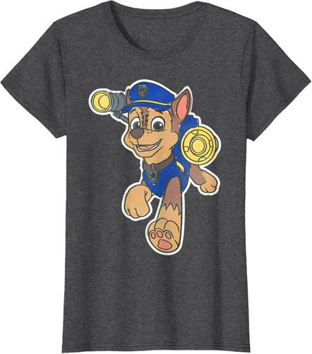 Vista 4 de Paw Patrol Chase Character Patch - Camiseta negra de manga corta con cuello redondo y ajuste clásico, talla S Negro