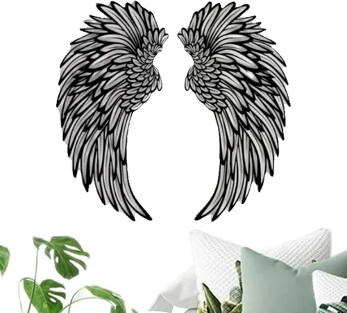 Vista 8 de Shakven Decoración de pared de alas de ángel de metal, gran decoración de pared de metal, escultura de pared, arte de alas para interiores