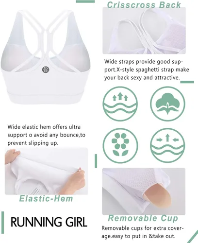 Vista 4 de RUNNING GIRL - Brasier deportivo con tirantes cruzados a la espalda soporte medio ideal para yoga con copas extraíbles