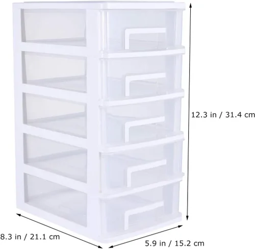Vista 3 de PATKAW Contenedores de almacenamiento de plástico, cajones organizadores de cinco capas, 1 unidad de 12.4 x 8.3 x 6.0 in, gabinete de almacenamiento