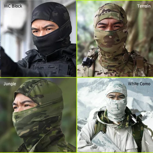 Vista 6 de Máscara facial de camuflaje militar, bandana, pasamontañas, capucha para hombres y mujeres, entrenamiento táctico, ciclismo, esquí, resistente al