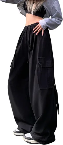 Vista 6 de Pantalones de mujer Y2k Cargo Gothic Baggy Pantalones de cintura alta Harajuku Streetwear Pantalones de paracaídas para hombre