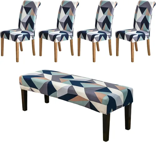 Vista 38 de CRFATOP 4 Piezas de Fundas Elásticas para Silla de Comedor con Funda para Banco Fundas Impresas para Silla de Comedor Fundas para Cojín de Asiento