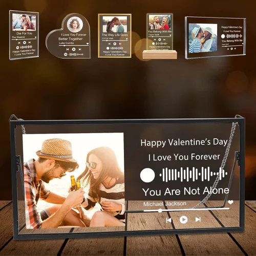 Vista 9 de Canción acrílica personalizada con foto personalizada con placa de música transparente Spotif QR, regalos de bloque de álbum acrílico personalizado