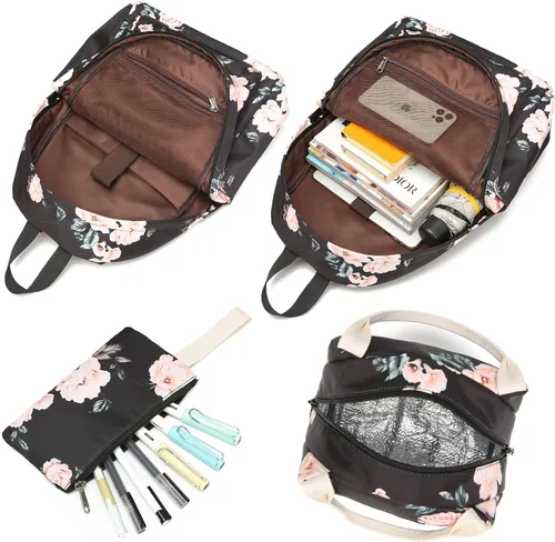 Vista 3 de Juego de mochila escolar de lona ligera para adolescentes, niñas, mujeres, niños, bolsa de libros universitaria para laptop de 14 pulgadas, Portátil