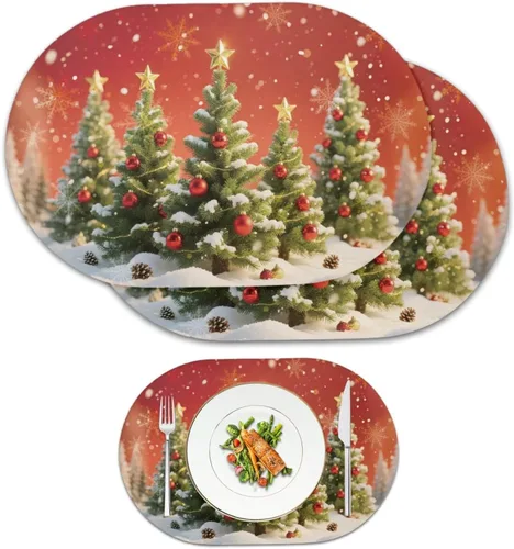 Vista 60 de Juego de 2 manteles individuales con luces de Navidad, resistentes al calor, antideslizantes, impermeables, a prueba de aceite, lavables, lavables