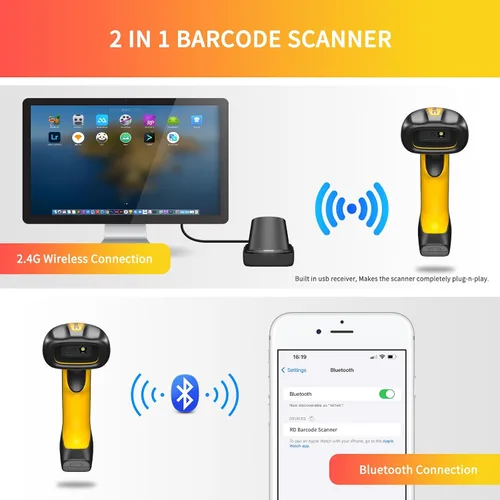 Vista 8 de NETUM Escáner de código de barras Bluetooth industrial QR, actualizado con base de carga, lector de código de barras inalámbrico 2D 1D 2600mAh