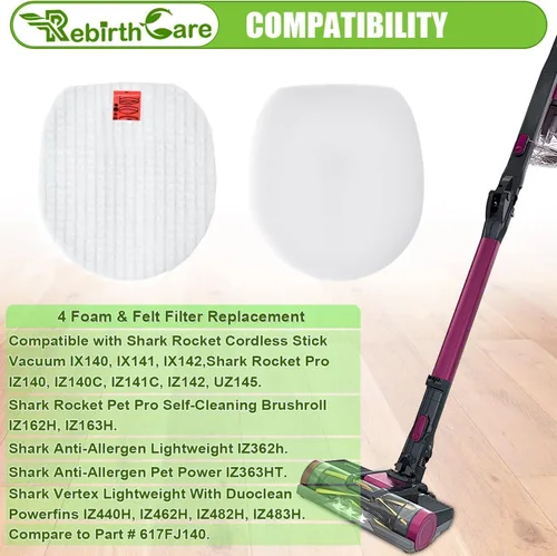 Vista 2 de Filtros IX140 para Shark Rocket Pet Pro Cordless Stick Vac IX140 IX141 IX142 IZ140 IZ141C IZ142 IZ162H IZ362H IZ363HT IZ440H IZ462H IZ482H IZ483H