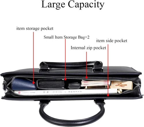 Vista 4 de Maletines de cuero genuino para hombres bolsa de ordenador portátil con cerradura 14 pulgadas Business Messenger Bag