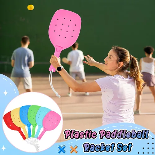 Vista 4 de Seenelling Plastic Paddleball Racket PE Equipment for Elementary School with Lanyard Classes Equipment, 15.2 x 7.5 Inches