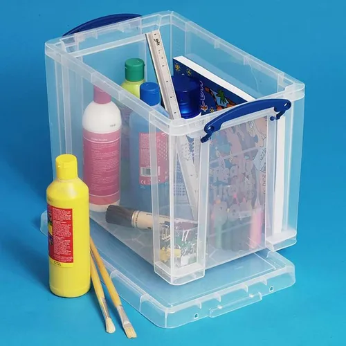 Vista 7 de Really Useful Box - Contenedor de almacenamiento apilable de plástico de 19 litros con tapa de presión y asas con clip de bloqueo incorporado