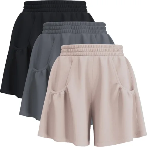 Vista 12 de TAISIM Pantalones cortos de entrenamiento de cintura alta para mujer con bolsillos y forro, pantalones cortos deportivos de secado rápido