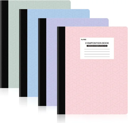 Vista 8 de Cuadernos de composición SUNEE - Papel con líneas anchas, paquete de 4 cuadernos de composición, 9 3/4" x 7 1/2", 80 hojas/160 páginas