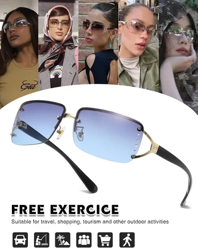 Vista 5 de MASDUN Elegantes lentes de sol rectangulares sin marco para mujer diseño rodeado de moda para hombres