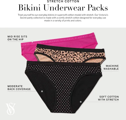 Vista 4 de Victoria's Secret Smooth Stretch Cotton Bikini Underwear for Women, 5 Pack (XS-XXL)