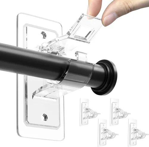 Vista 11 de ANDGOO Paquete de 4 soportes adhesivos para barra de cortina sin taladrar, soportes para barra de cortina aptos para inquilinos, ganchos resistentes