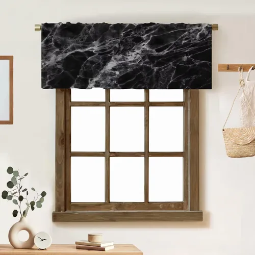 Vista 37 de Cortina de cenefa de mármol verde con venas doradas de mármol negro, diseño abstracto de lujo, elegante cenefa con bolsillo para barra, 1 panel