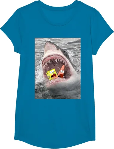 Vista 32 de Camiseta divertida de Bob Esponja con diseño de tiburón y ataque de tiburón para hombres y mujeres Negro