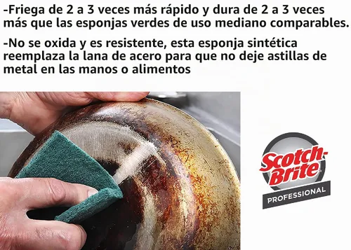 Vista 2 de Estropajo Scotch-Brite 105 de propósito general, 6 pulgadas de largo x 4-1/2 pulgada de ancho, verde (estuche de 40)