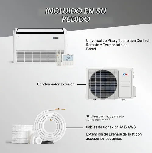 Vista 4 de Cooper & Hunter Aire acondicionado universal de 18,000 BTU para piso/techo sin conductos Mini Split y bomba de calor - 22.3 SEER2 - Incluye kit