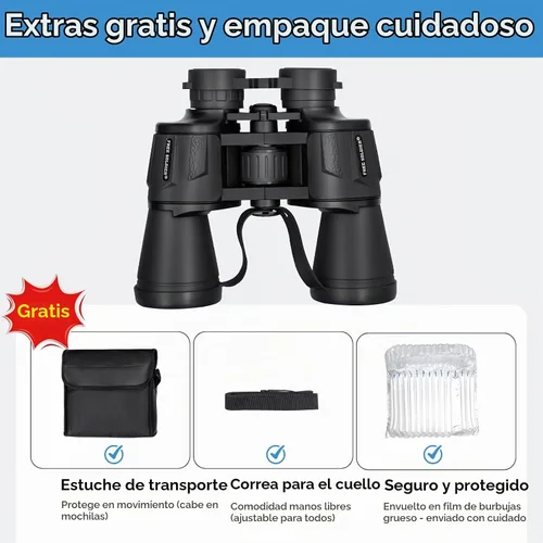 Vista 6 de [Usado] Prismáticos de 20 x 50 de alta potencia para observación de aves con ocular grande de 28 mm, prismáticos impermeables para caza, senderismo