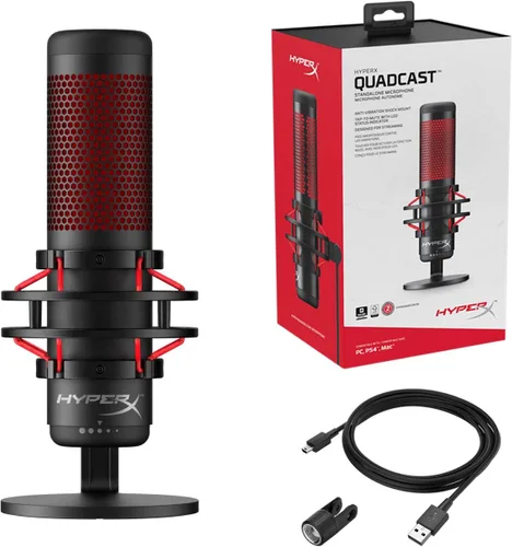 Vista 4 de HyperX QuadCast - Micrófono de condensador USB para juegos y sobretensión HyperX Pulsefire - Ratón óptico para juegos con cable RGB